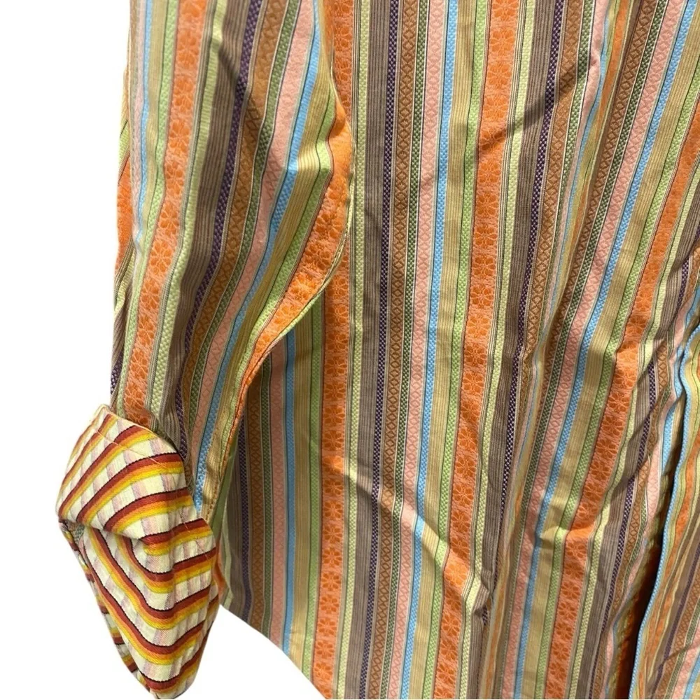 ROBERT GRAHAM Mens 100% Cotton flip cuff Orange Button floral stripe Shirt sz M - Picture 3 of 9
